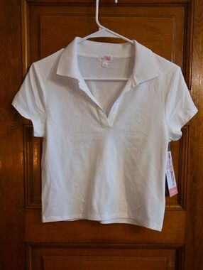 White Polo Collar Short Sleeve Top